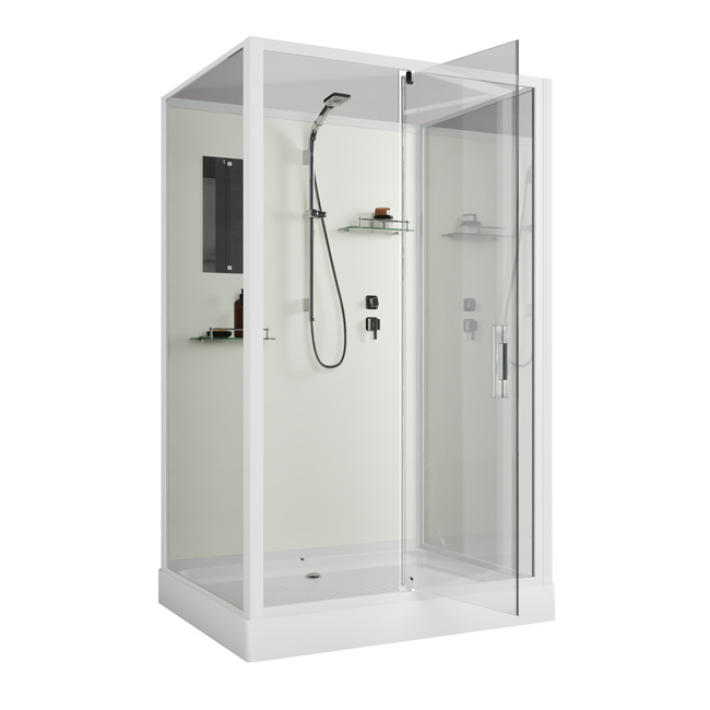 Niagara Standart ST100/80/15Q/BK (100х80х200) прямоугольник,поддон 15см,распашная,проф.белый,без крыши,3 места