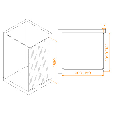 RGW WA-010 Хром/Прозрачное/8 мм/110*195
