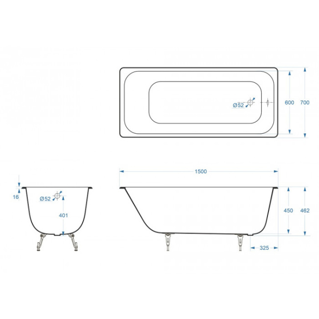 Delice Aurora 150х70 с отверстиями под ручки и антискользящим покрытием DLR230603R-AS