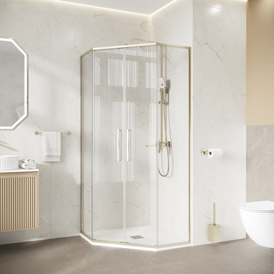 Niagara Nova NG-6438-90SG (90х90х195) трапеция,золото сатин,двери раздвижные,стекло прозрачное,1 место