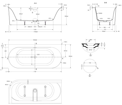 Vincea VBT-704-1800-L, 1800*800*585, цвет белый, левая, щелевой перелив, слив белый