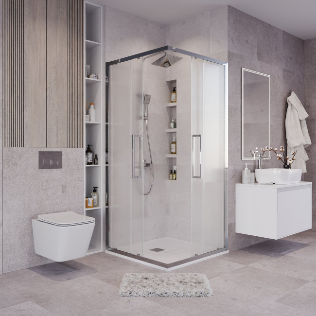 Grossman 300.K33.02.8080.10.02 Cosmo (80*80*195) квадрат,раздвижная,хром,стекло шиншилла,1мест без поддона