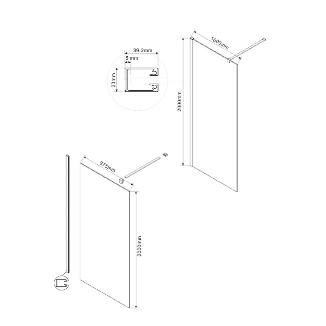 Vincea Walk-In VSW-1H100CLB,1000x2000, черный матовый, стекло прозрачное