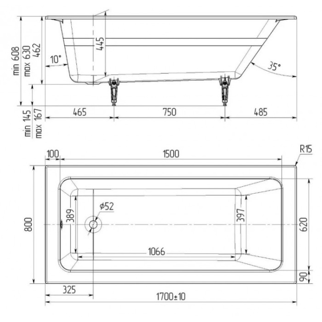 Delice Parallel 170х80 с черными матовыми ручками и антискользящим покрытием DLR220502RB-AS