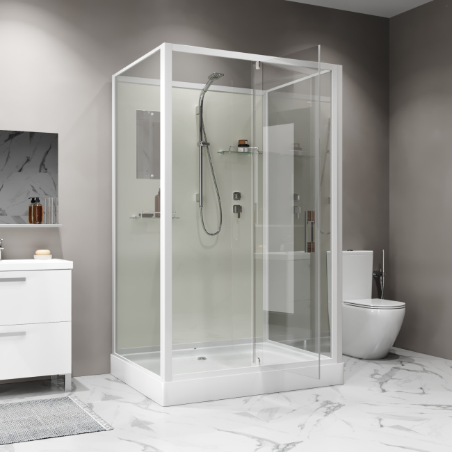 Niagara Standart ST100/80/15Q/BK (100х80х200) прямоугольник,поддон 15см,распашная,проф.белый,без крыши,3 места