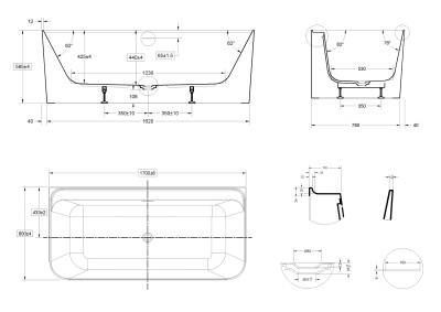 Vincea VBT-702-1700, 1700*800*585, цвет белый, щелевой перелив, слив белый