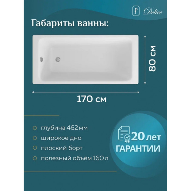Delice Parallel 170х80 с черными матовыми ручками и антискользящим покрытием DLR220502RB-AS