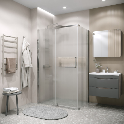 Grossman Pragma 100.K33.03.120.10.02-200.K33.03.100.10.02 (120х100х195) распашная(левая),хром,стекло шиншилла,2 места