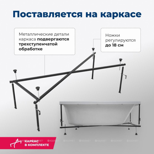 Aquanet CARIBA 170*75 к/с1 (205350) с каркасом