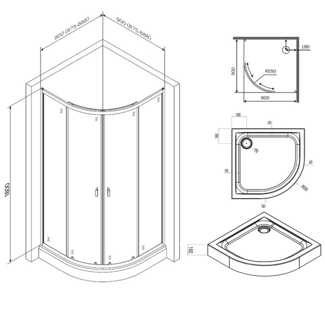 AM.PM X-Joy Twin Slide 90х90 W88E-205-090MT64 профиль Хром матовый стекло прозрачное с поддоном