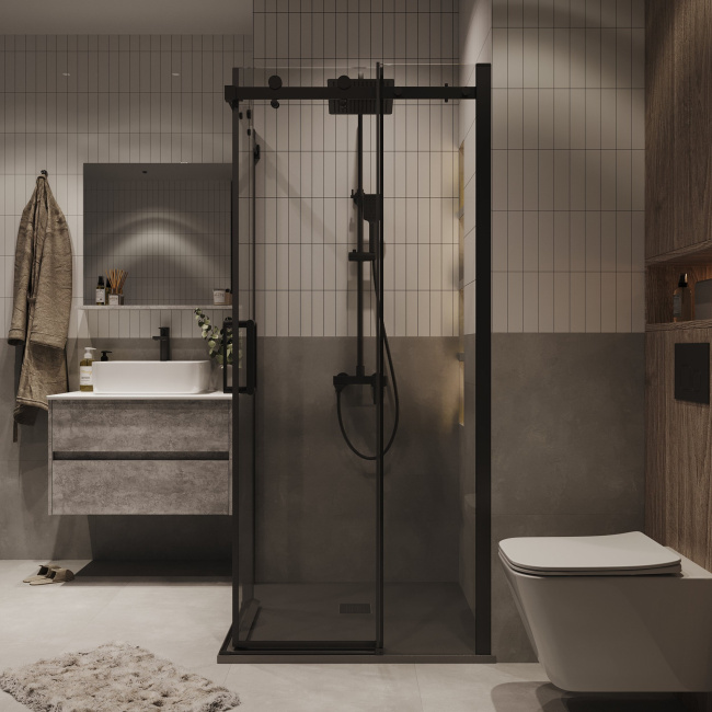 Grossman 300.K33.04.8080.21.00 Classic (80*80*195) квадрат,раздвижн,черн.мат,стекло прозрачное 2 места без поддона