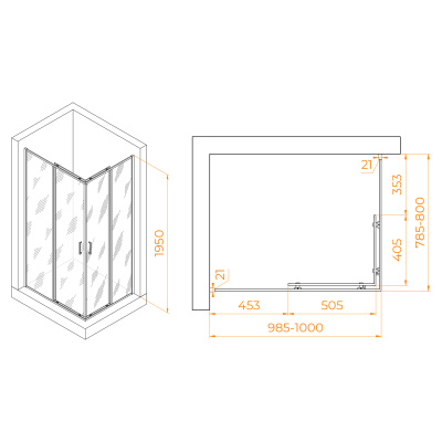 RGW PA-040-B Прямоуг./Чёрный/Матовое/6 мм (Easy)/80*100*195 без поддона