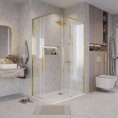 Grossman 300.K33.01.9070.32.00 Galaxy (90*70*195) прямоуг,раздвижн,золото сатин,стекло прозрач без поддона