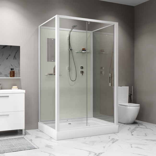 Niagara Standart ST100/80/15Q/BK (100х80х200) прямоугольник,поддон 15см,распашная,проф.белый,без крыши,3 места
