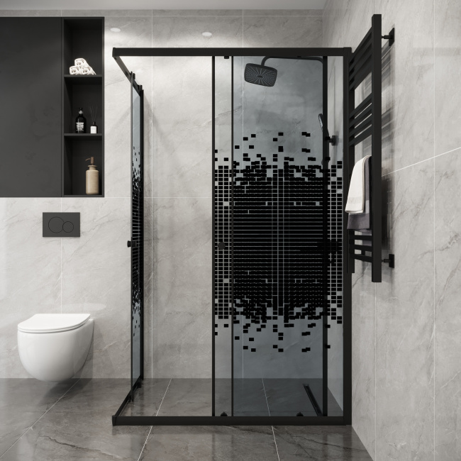 Niagara Eco NG-1012-14QBLACK прямоугольник,раздвижное,черный,стекло мозаика,1 место, без поддона в комплекте