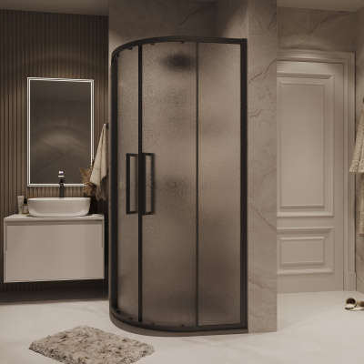 Grossman 301.K33.02.8080.21.02 Cosmo (80*80*195) полукруг,раздвижн,черн.матов,стекло шиншилла без поддона