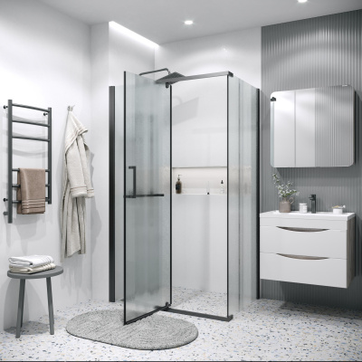 Grossman 120.K33.03.1080.21.02 Pragma (100*80*195) черный матовый, стекло шиншилла, 2 места без поддона