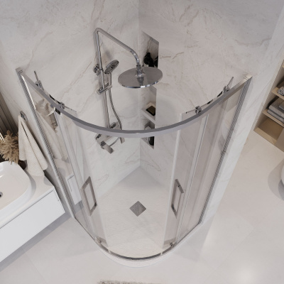 Grossman 301.K33.02.1010.10.00 Cosmo (100*100*195) полукруг,раздвижн,хром,стекло прозрачное,1м без поддона