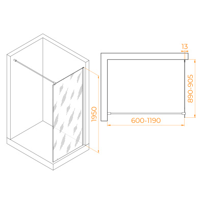 RGW WA-010 Хром/Матовое/8 мм/90*195