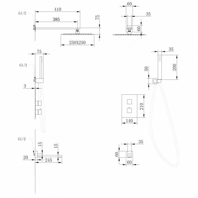 ABBER Daheim AF8250NG скрытого монтажа с изливом, термостат, никель