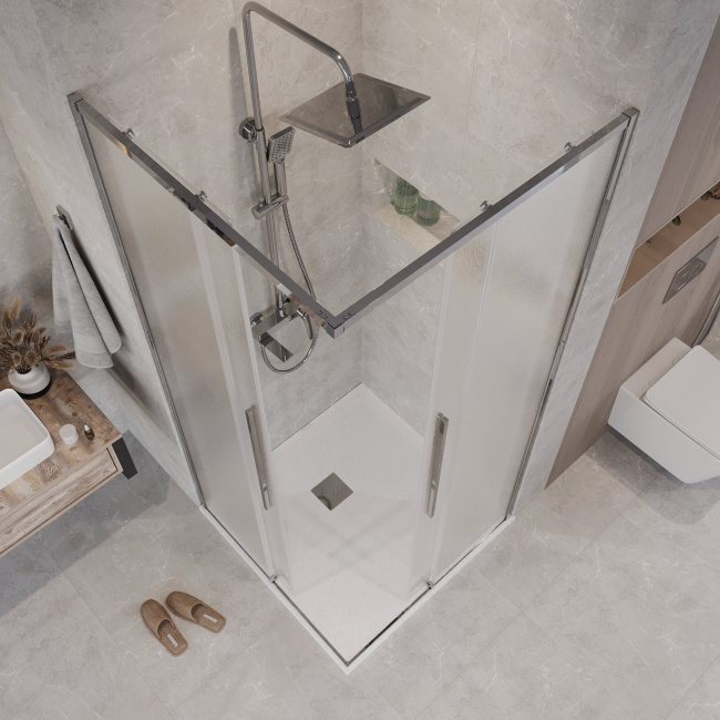 Grossman 300.K33.01.8080.10.02 Galaxy (80*80*195) квадрат,раздвижн,хром,стекло шиншилла,1место без поддона