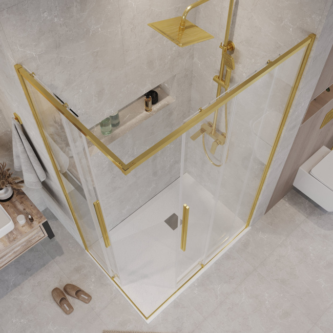 Grossman 300.K33.01.9070.32.00 Galaxy (90*70*195) прямоуг,раздвижн,золото сатин,стекло прозрач без поддона