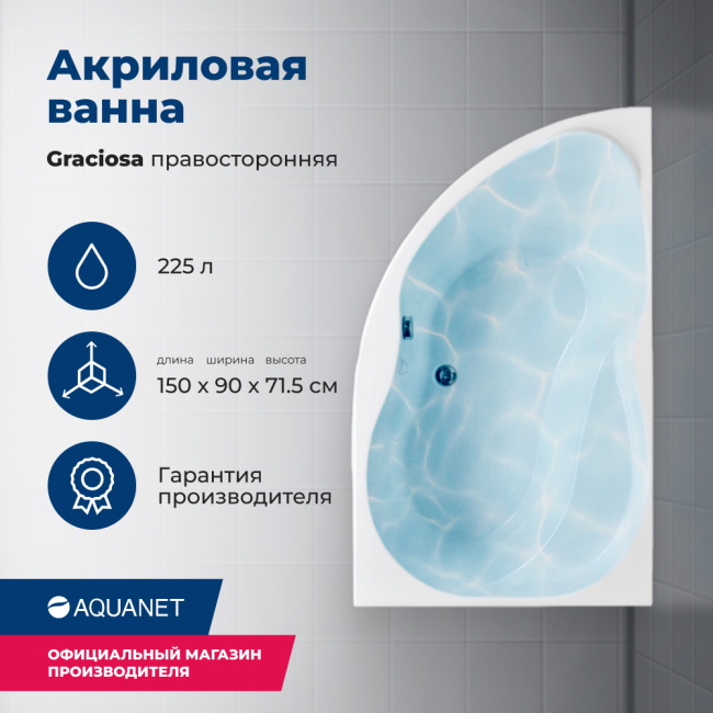 Aquanet Graciosa 150x90 R (с каркасом)