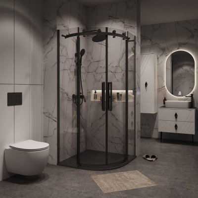 Grossman 301.K33.04.9090.21.00 Classic (90*90*195) полукруг,раздвижн,черн.матов,стекло прозрач без поддона