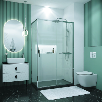 Grossman Style 100.K33.05.100.10.00-200.K33.05.100.10.00 (100х100х195) раздвижная,хром,стекло прозрачное,2 места