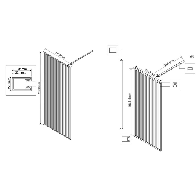 Vincea Walk-In VSW-1HP110FLBN, 1100*2000, брашированный никель, стекло рифленое